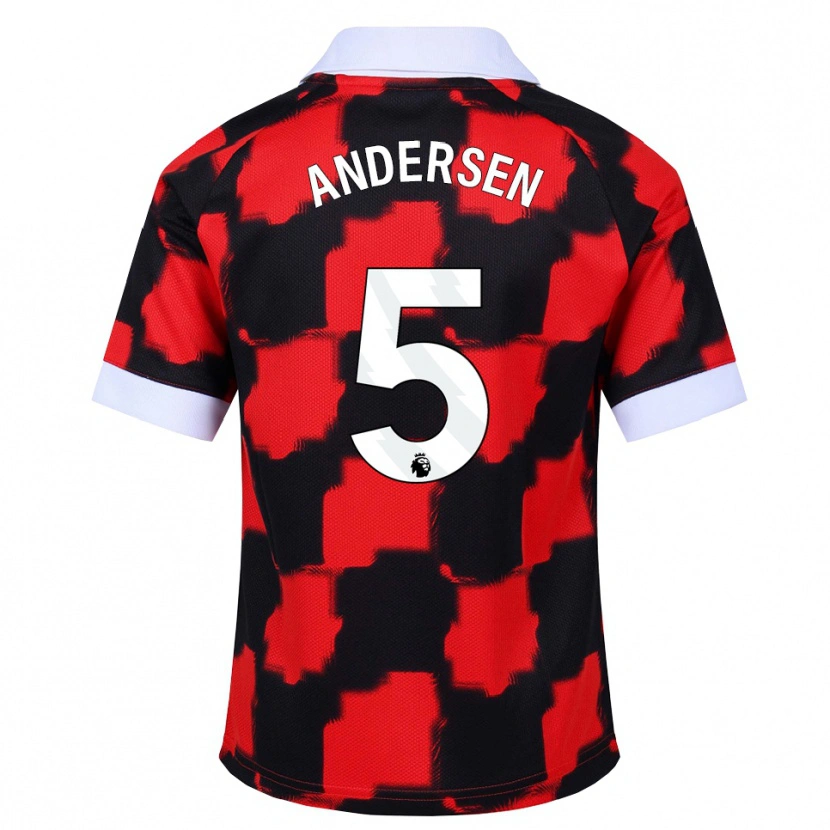 Danxen Børn Joachim Andersen #5 Rød Hvid Sort Udebane Spillertrøjer 2026/27 Trøje T-Shirt