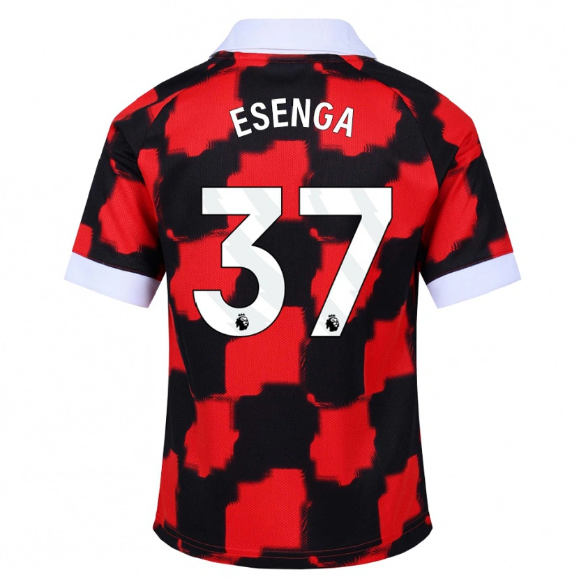 Danxen Børn Jonathan Esenga #37 Rød Hvid Sort Udebane Spillertrøjer 2026/27 Trøje T-Shirt