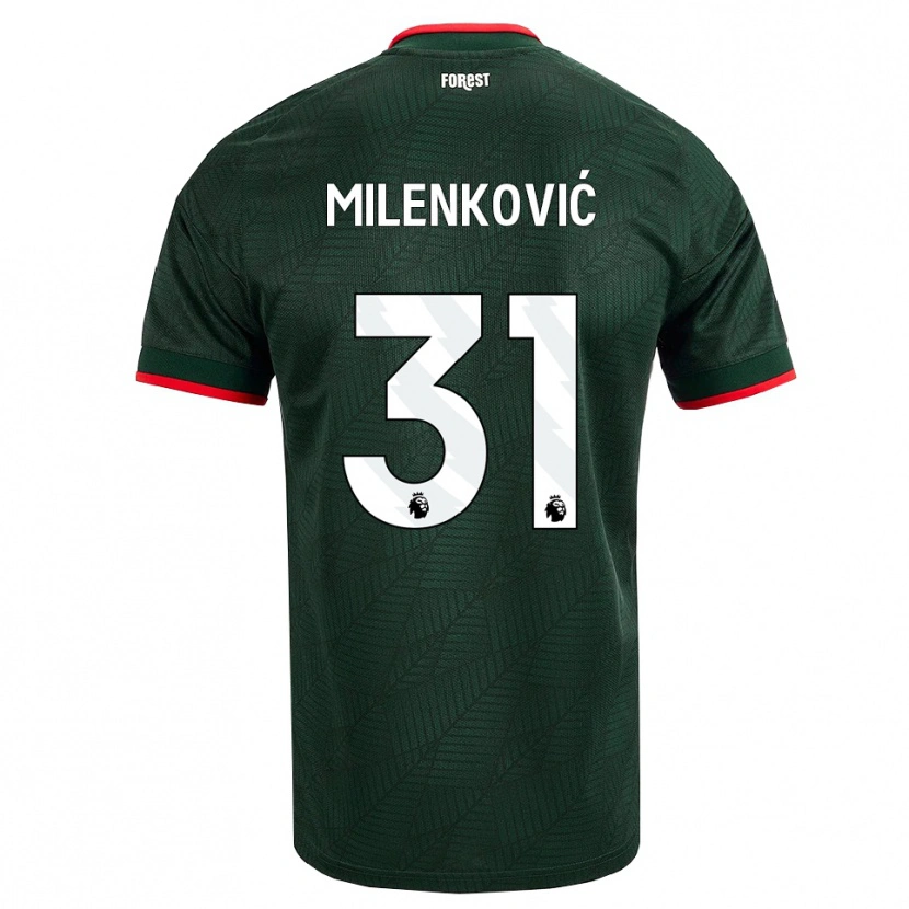 Danxen Børn Nikola Milenković #31 Mørk Grøn Rød Udebane Spillertrøjer 2026/27 Trøje T-Shirt