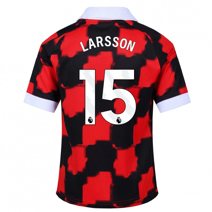 Danxen Børn Hugo Larsson #15 Rød Hvid Sort Udebane Spillertrøjer 2026/27 Trøje T-Shirt