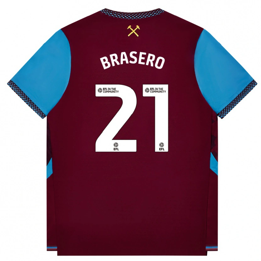 Danxen Mænd Sarah Brasero-Carreira #21 Vinrød Kornblomstblå Hjemmebane Spillertrøjer 2026/27 Trøje T-Shirt