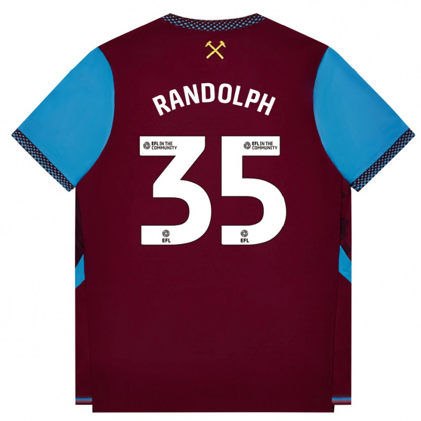 Danxen Mænd Darren Randolph #35 Vinrød Kornblomstblå Hjemmebane Spillertrøjer 2026/27 Trøje T-Shirt