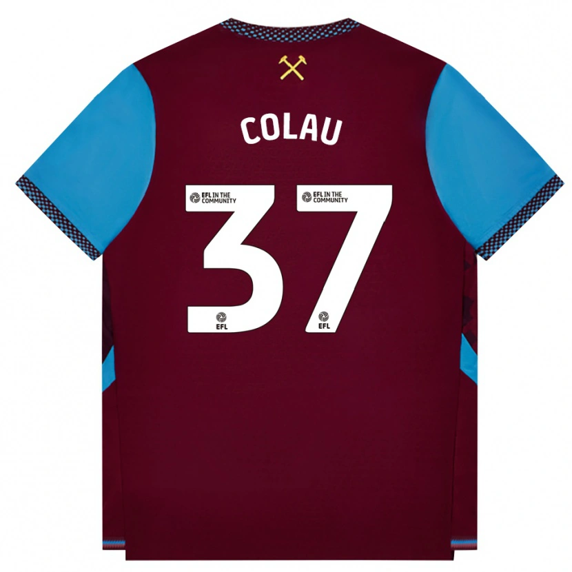 Danxen Mænd Dimitri Colau #37 Vinrød Kornblomstblå Hjemmebane Spillertrøjer 2026/27 Trøje T-Shirt