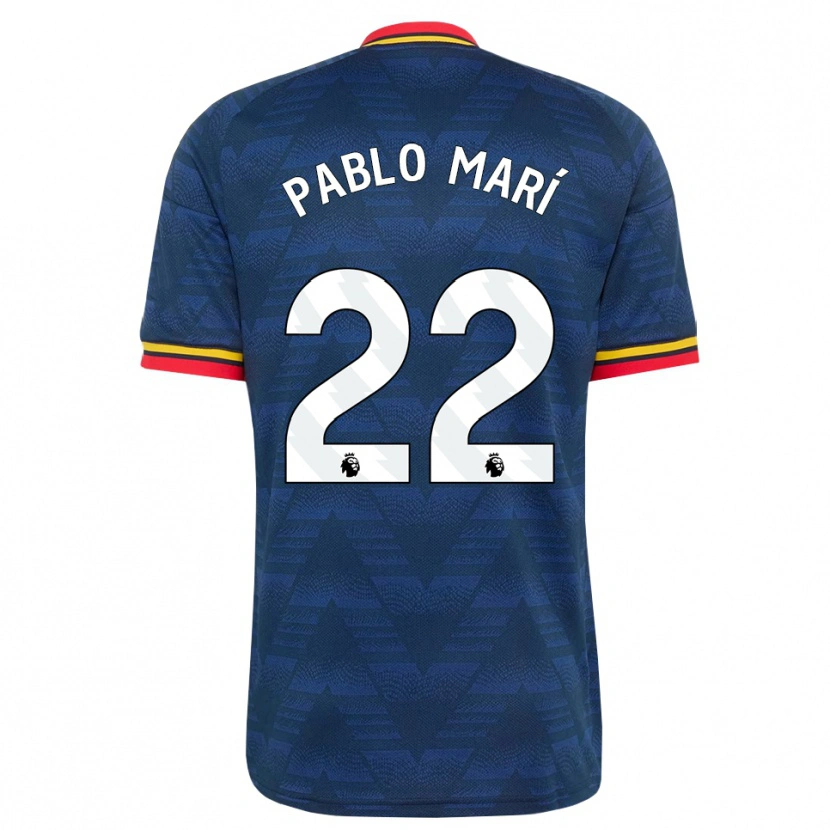Danxen Mænd Pablo Mari #22 Midnatsblå Gul Rød Udebane Spillertrøjer 2026/27 Trøje T-Shirt