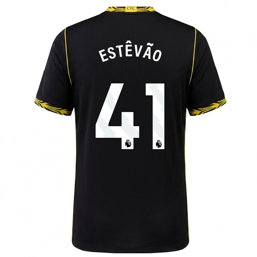Danxen Mænd Estêvão Willian Almeida De Oliveira Gonçalves #41 Sort Gul Udebane Spillertrøjer 2026/27 Trøje T-Shirt