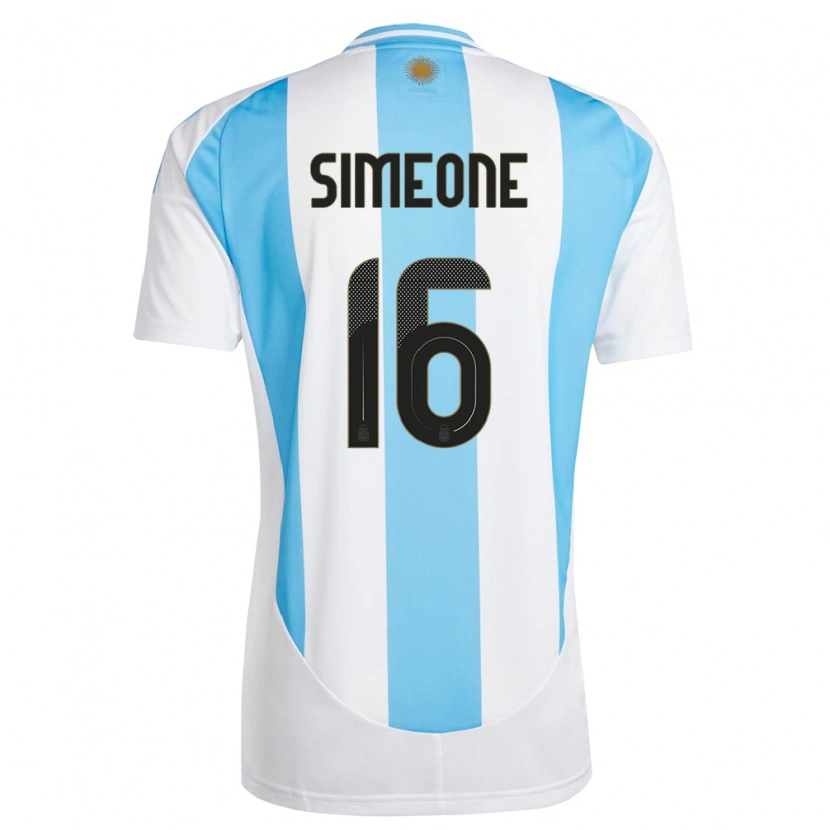 Danxen Børn Argentina Giuliano Simeone #16 Hvid Blå Hjemmebane Spillertrøjer 24-26 Trøje T-Shirt