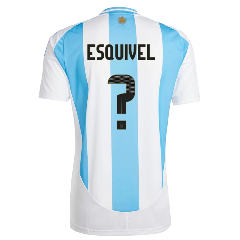 Danxen Børn Argentina Felipe Esquivel #0 Hvid Blå Hjemmebane Spillertrøjer 24-26 Trøje T-Shirt