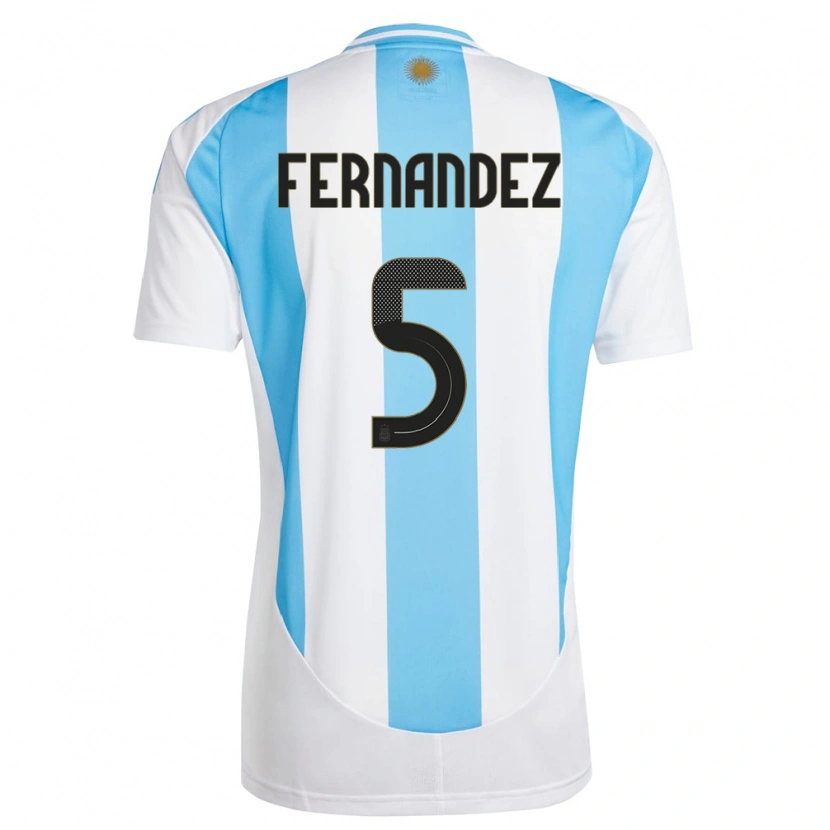 Danxen Børn Argentina Ezequiel Fernández #5 Hvid Blå Hjemmebane Spillertrøjer 24-26 Trøje T-Shirt