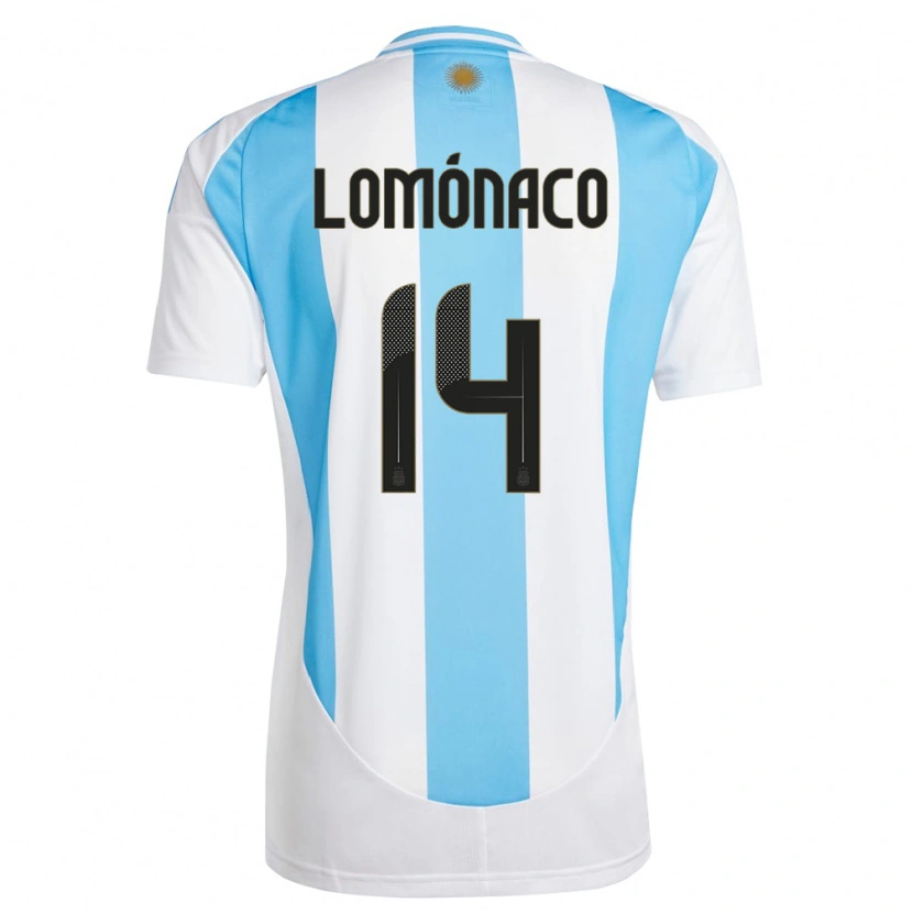 Danxen Børn Argentina Kevin Lomónaco #14 Hvid Blå Hjemmebane Spillertrøjer 24-26 Trøje T-Shirt