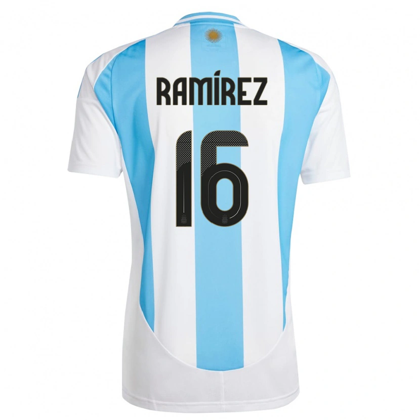 Danxen Børn Argentina Tobías Ramírez #16 Hvid Blå Hjemmebane Spillertrøjer 24-26 Trøje T-Shirt