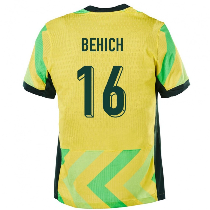 Danxen Børn Australien Aziz Behich #16 Gylden Hjemmebane Spillertrøjer 24-26 Trøje T-Shirt