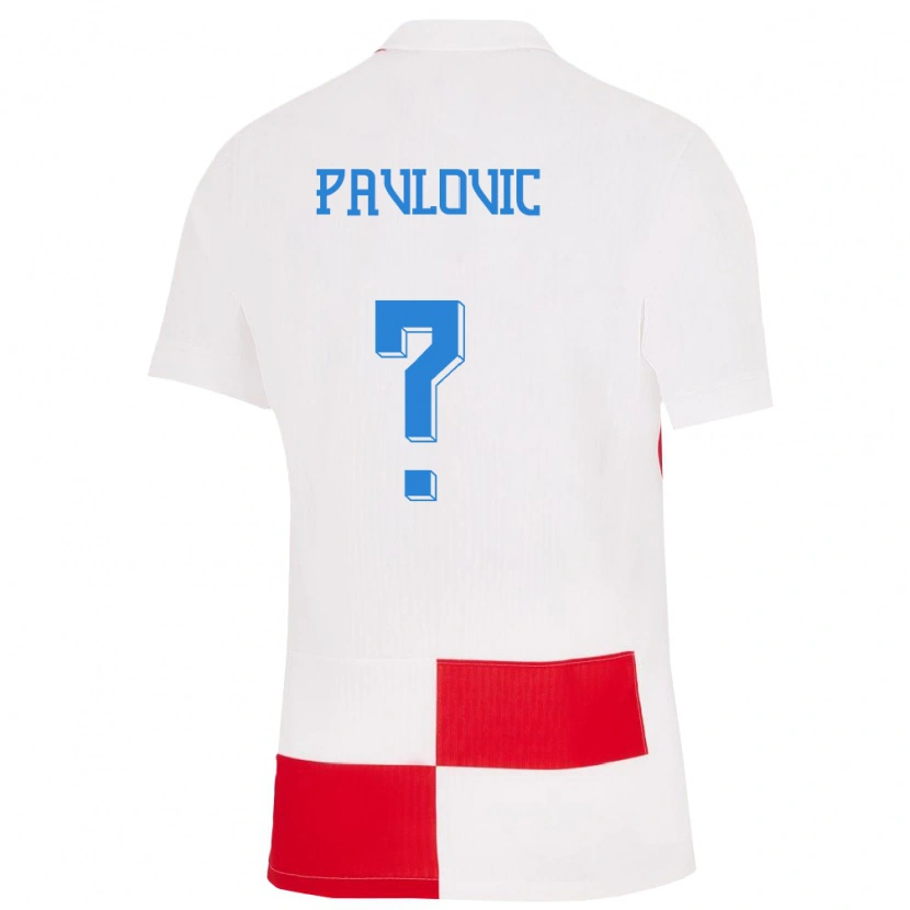 Danxen Børn Kroatien Roko Pavlovic #0 Hvid Rød Hjemmebane Spillertrøjer 24-26 Trøje T-Shirt