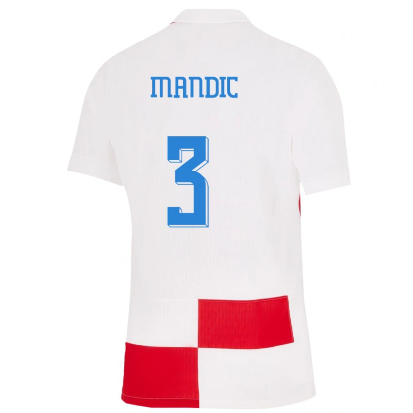 Danxen Børn Kroatien Kristian Mandic #3 Hvid Rød Hjemmebane Spillertrøjer 24-26 Trøje T-Shirt