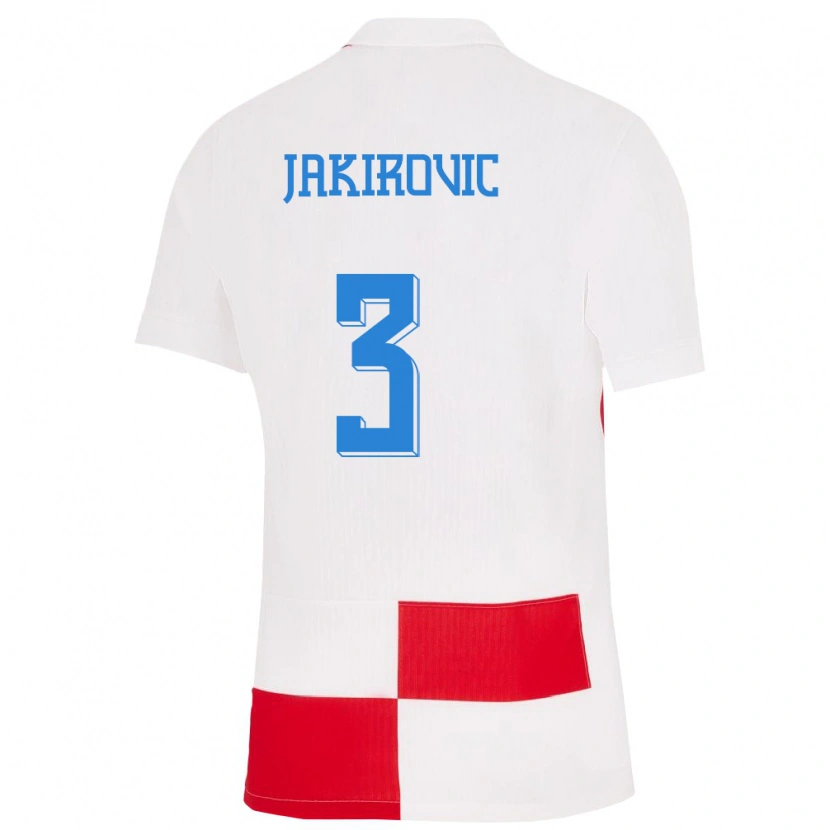 Danxen Børn Kroatien Leon Jakirovic #3 Hvid Rød Hjemmebane Spillertrøjer 24-26 Trøje T-Shirt