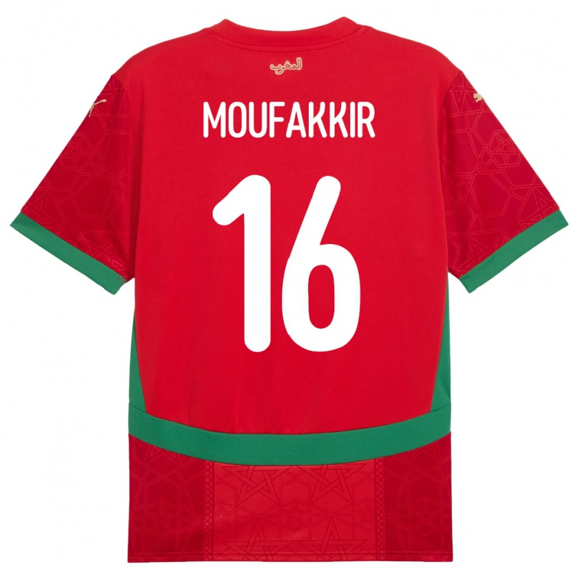 Danxen Børn Marokko Ishak Moufakkir #16 Rød Hjemmebane Spillertrøjer 24-26 Trøje T-Shirt