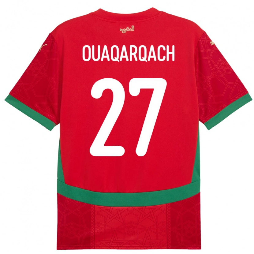 Danxen Børn Marokko Abdelkader Ouaqarqach #27 Rød Hjemmebane Spillertrøjer 24-26 Trøje T-Shirt