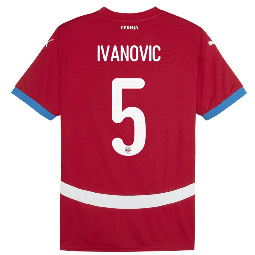 Danxen Børn Serbien Mijat Ivanovic #5 Rød Hjemmebane Spillertrøjer 24-26 Trøje T-Shirt