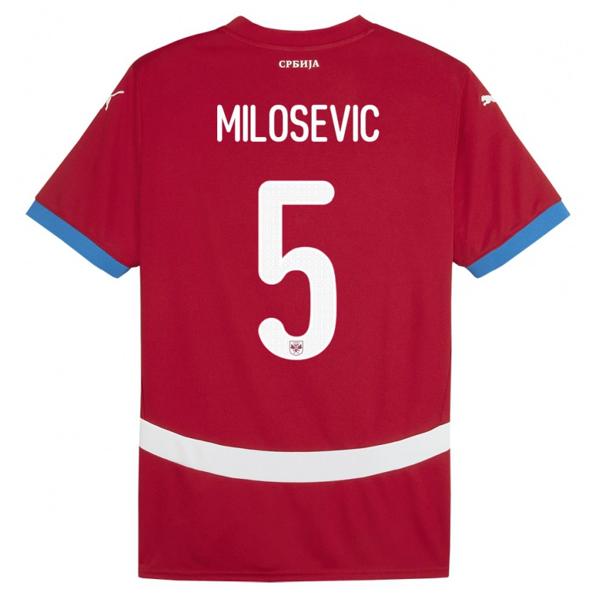 Danxen Børn Serbien Jovan Milosevic #5 Rød Hjemmebane Spillertrøjer 24-26 Trøje T-Shirt