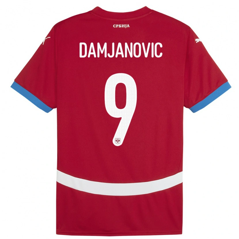 Danxen Børn Serbien Aleksa Damjanovic #9 Rød Hjemmebane Spillertrøjer 24-26 Trøje T-Shirt