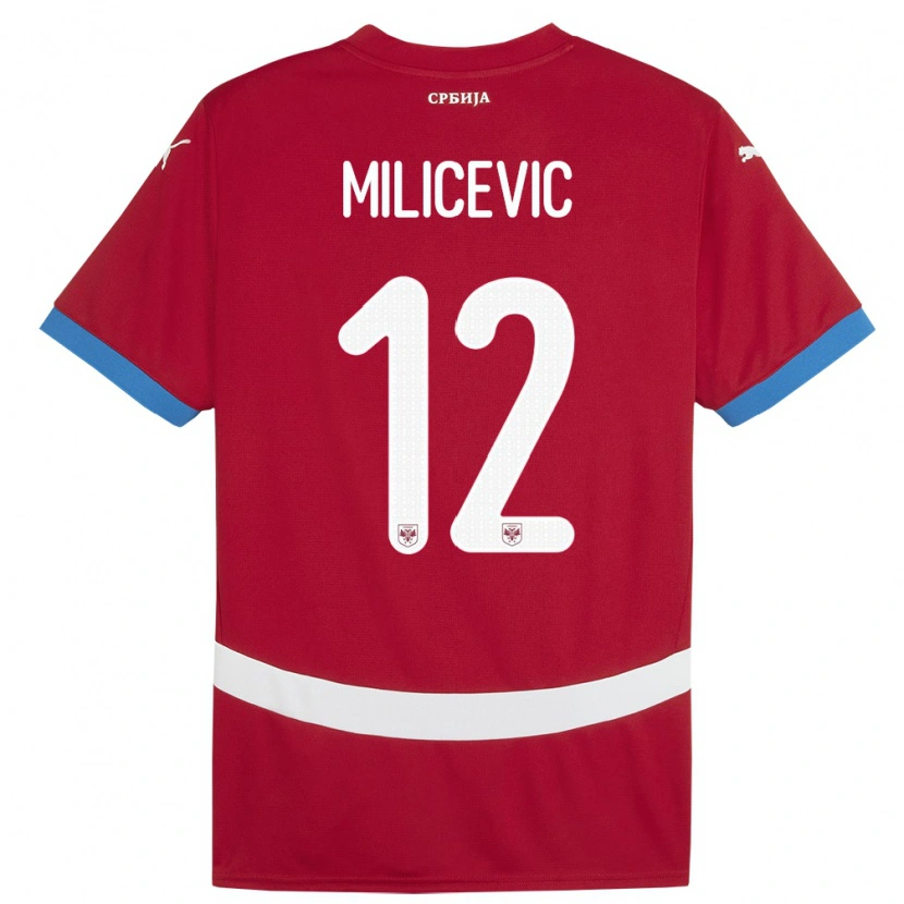 Danxen Børn Serbien Marko Milicevic #12 Rød Hjemmebane Spillertrøjer 24-26 Trøje T-Shirt