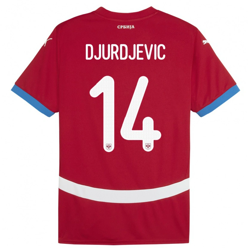 Danxen Børn Serbien Vukasin Djurdjevic #14 Rød Hjemmebane Spillertrøjer 24-26 Trøje T-Shirt