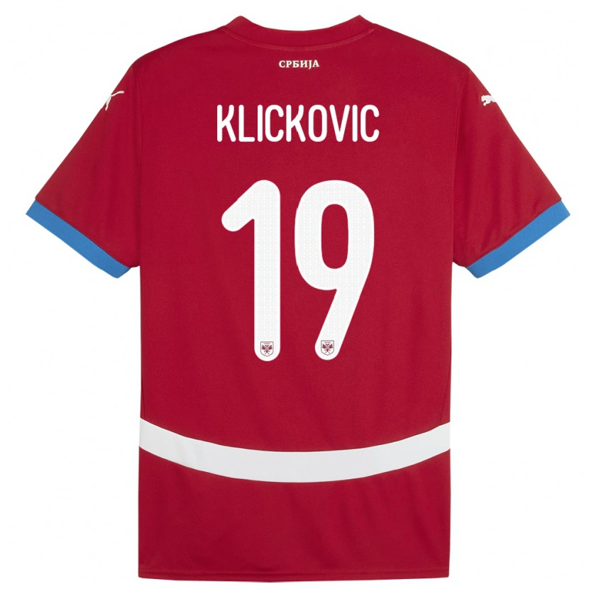 Danxen Børn Serbien Maksim Klickovic #19 Rød Hjemmebane Spillertrøjer 24-26 Trøje T-Shirt