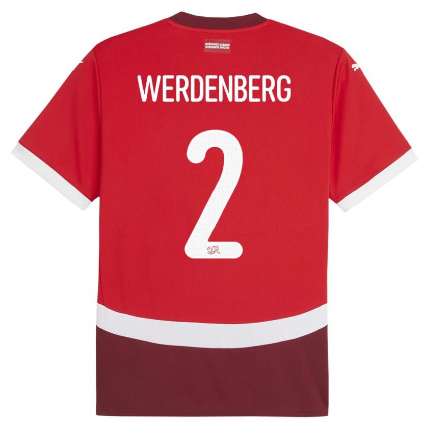 Danxen Børn Schweiz Julien Werdenberg #2 Rød Hjemmebane Spillertrøjer 24-26 Trøje T-Shirt