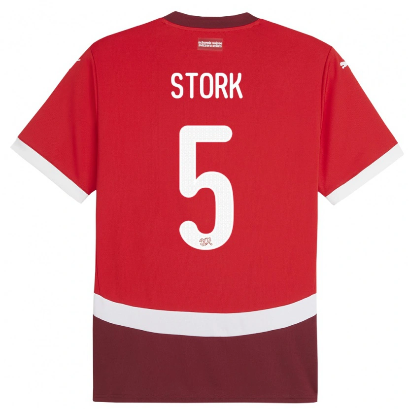 Danxen Børn Schweiz Gian Stork #5 Rød Hjemmebane Spillertrøjer 24-26 Trøje T-Shirt