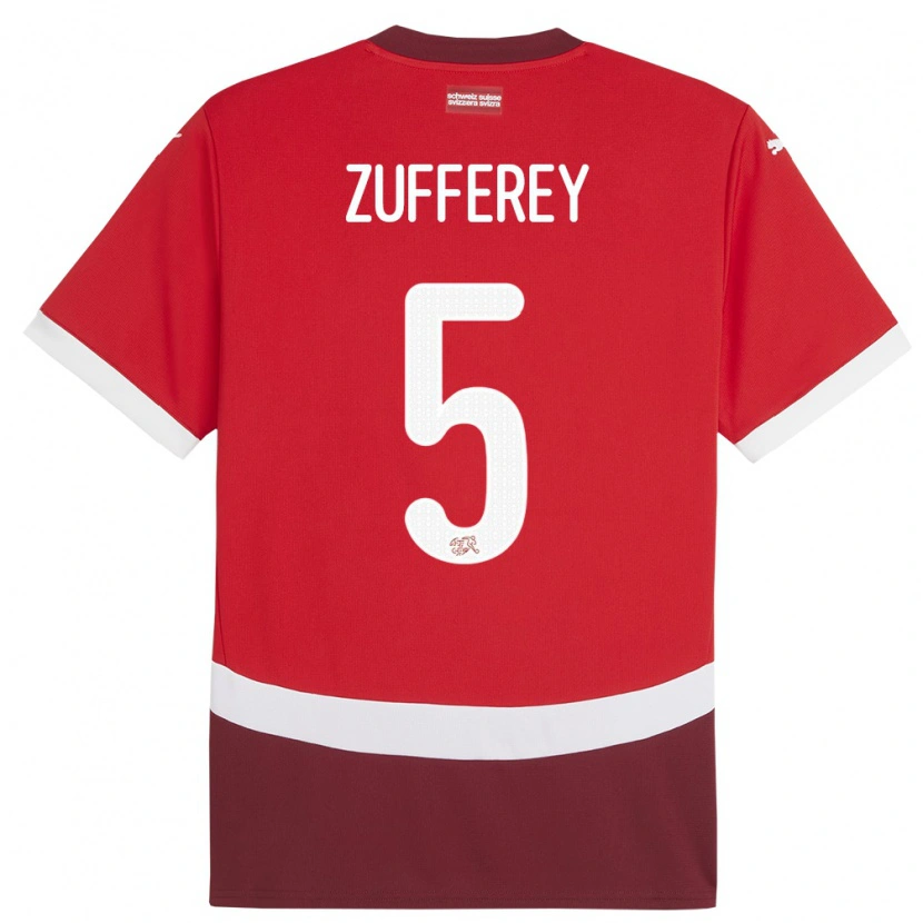 Danxen Børn Schweiz Gil Zufferey #5 Rød Hjemmebane Spillertrøjer 24-26 Trøje T-Shirt