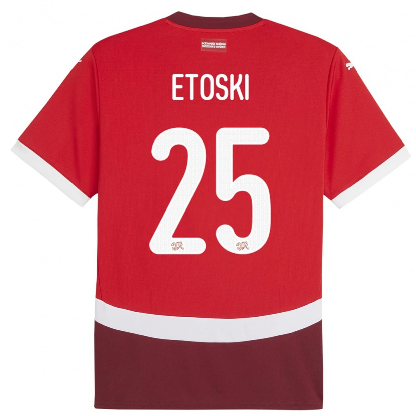 Danxen Børn Schweiz Edin Etoski #25 Rød Hjemmebane Spillertrøjer 24-26 Trøje T-Shirt
