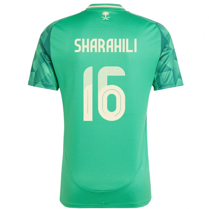 Danxen Børn Saudi-Arabien Khalid Mashhour Sharahili #16 Grøn Hjemmebane Spillertrøjer 24-26 Trøje T-Shirt