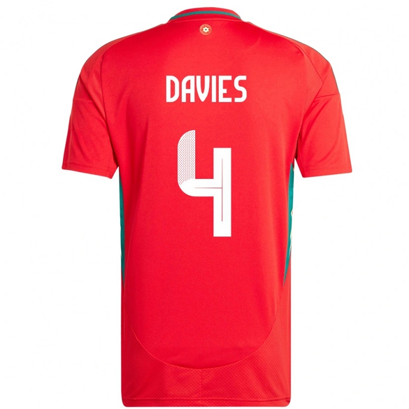 Danxen Børn Wales Ben Davies #4 Rød Hjemmebane Spillertrøjer 24-26 Trøje T-Shirt