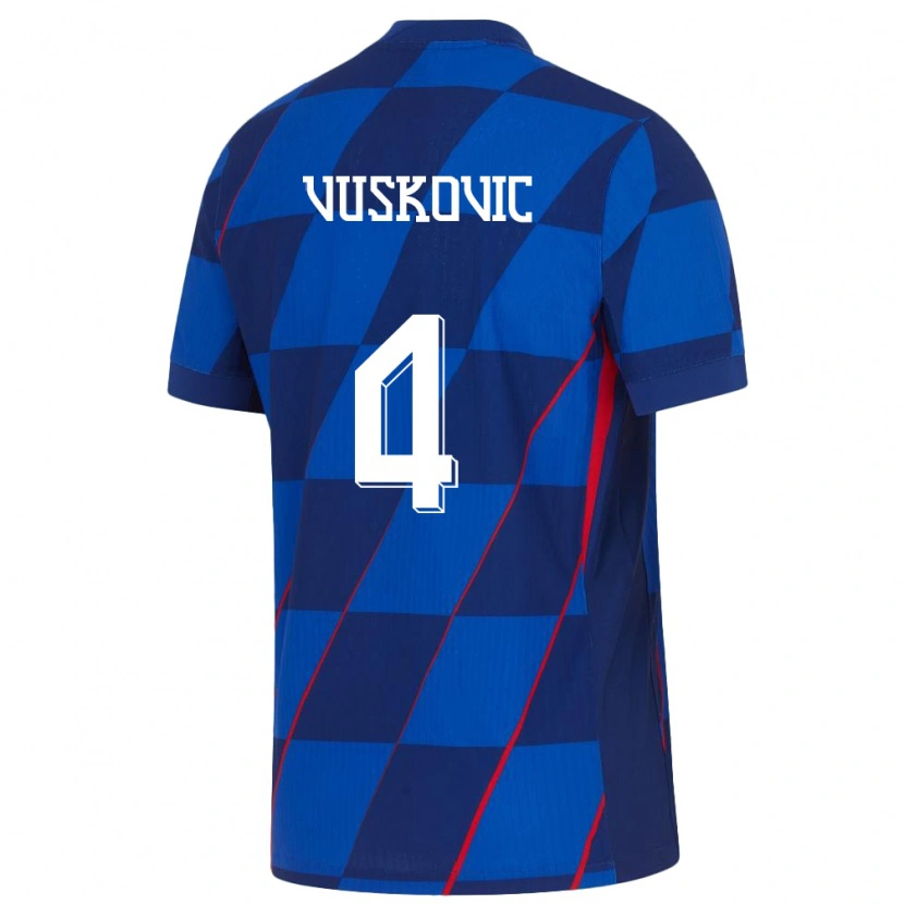 Danxen Børn Kroatien Luka Vuskovic #4 Blå Udebane Spillertrøjer 24-26 Trøje T-Shirt