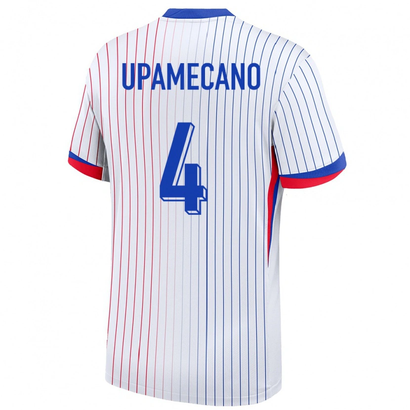 Danxen Børn Frankrig Dayot Upamecano #4 Hvid Udebane Spillertrøjer 24-26 Trøje T-Shirt