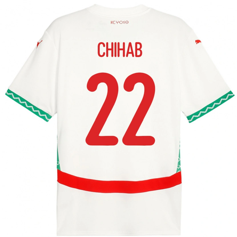 Danxen Børn Marokko Salaheddine Chihab #22 Hvid Udebane Spillertrøjer 24-26 Trøje T-Shirt