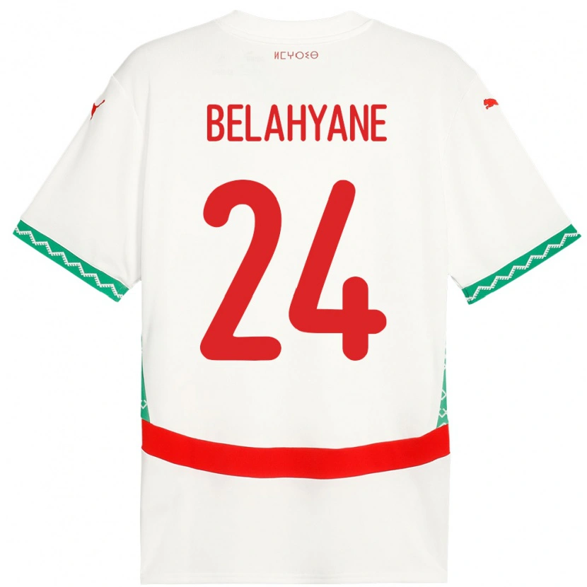 Danxen Børn Marokko Reda Belahyane #24 Hvid Udebane Spillertrøjer 24-26 Trøje T-Shirt