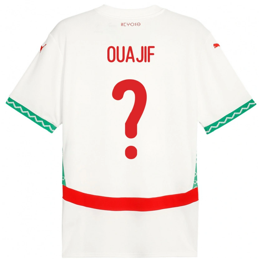 Danxen Børn Marokko Naël Ouajif #0 Hvid Udebane Spillertrøjer 24-26 Trøje T-Shirt