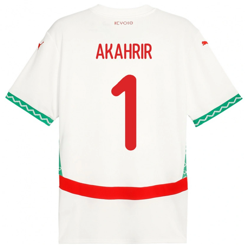 Danxen Børn Marokko Mohamed Akahrir #1 Hvid Udebane Spillertrøjer 24-26 Trøje T-Shirt