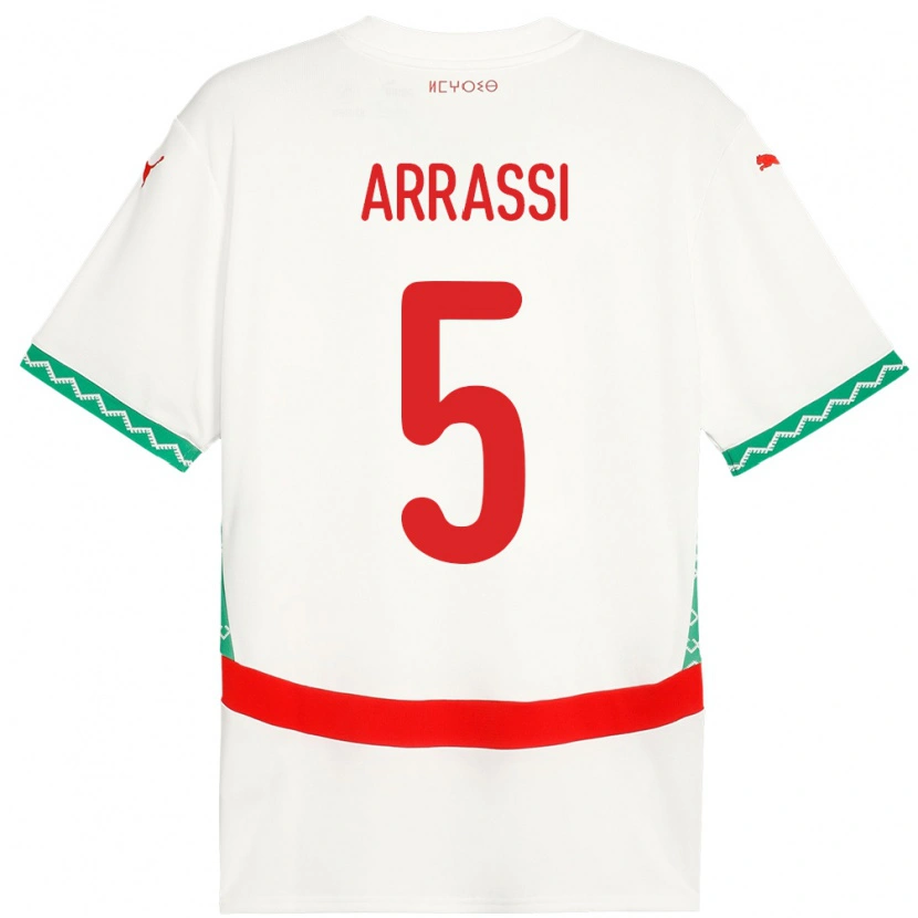 Danxen Børn Marokko Bouchaib Arrassi #5 Hvid Udebane Spillertrøjer 24-26 Trøje T-Shirt