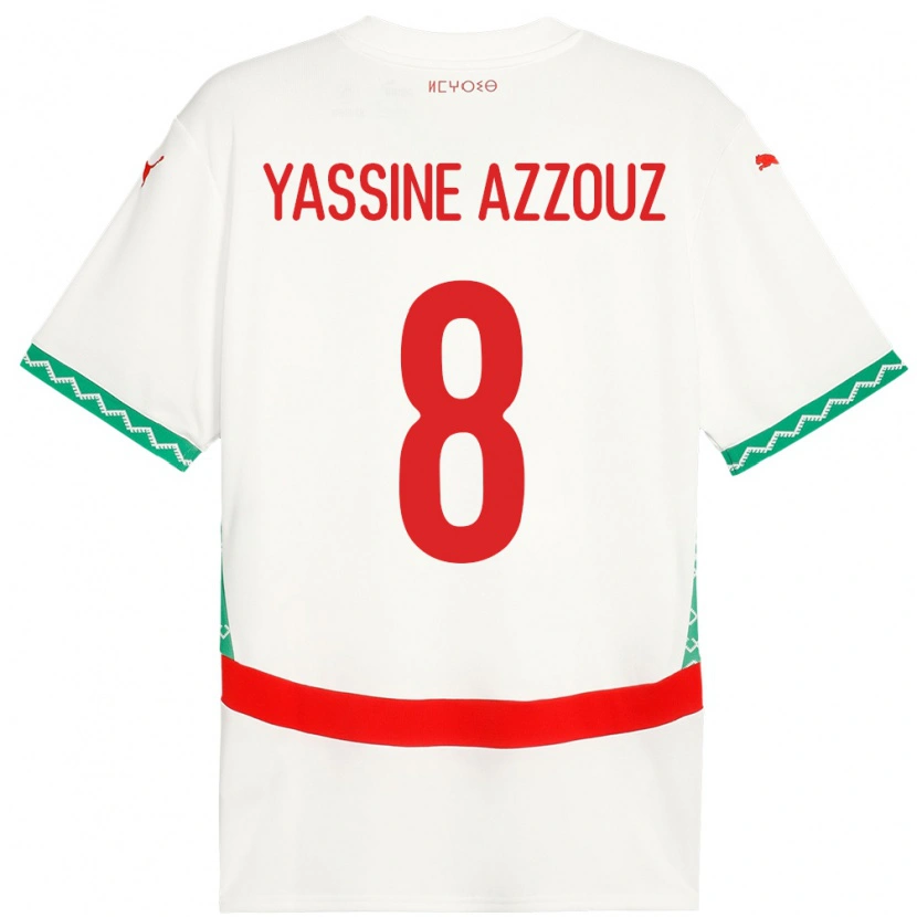 Danxen Børn Marokko Mohamed Yassine Azzouz #8 Hvid Udebane Spillertrøjer 24-26 Trøje T-Shirt