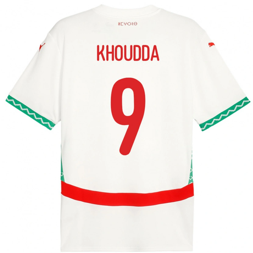 Danxen Børn Marokko Youssef Khoudda #9 Hvid Udebane Spillertrøjer 24-26 Trøje T-Shirt