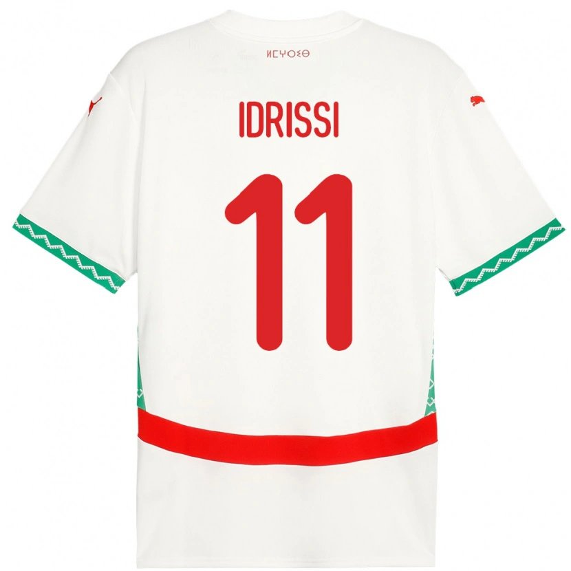 Danxen Børn Marokko Yahya Idrissi #11 Hvid Udebane Spillertrøjer 24-26 Trøje T-Shirt
