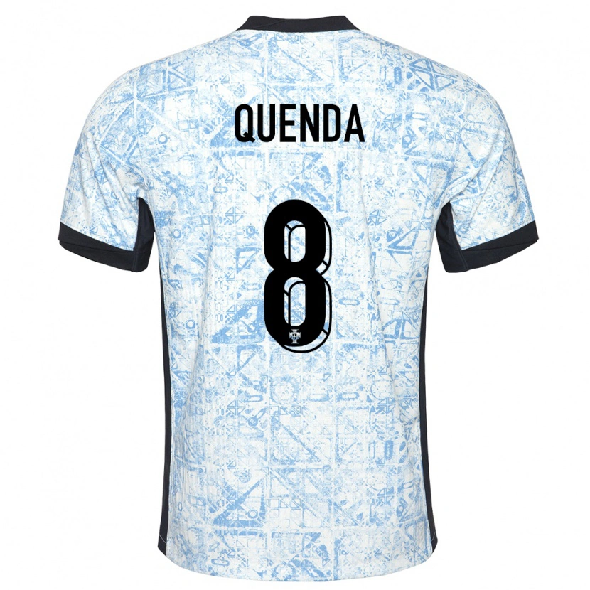 Danxen Børn Portugal Geovany Quenda #8 Creme Blå Udebane Spillertrøjer 24-26 Trøje T-Shirt