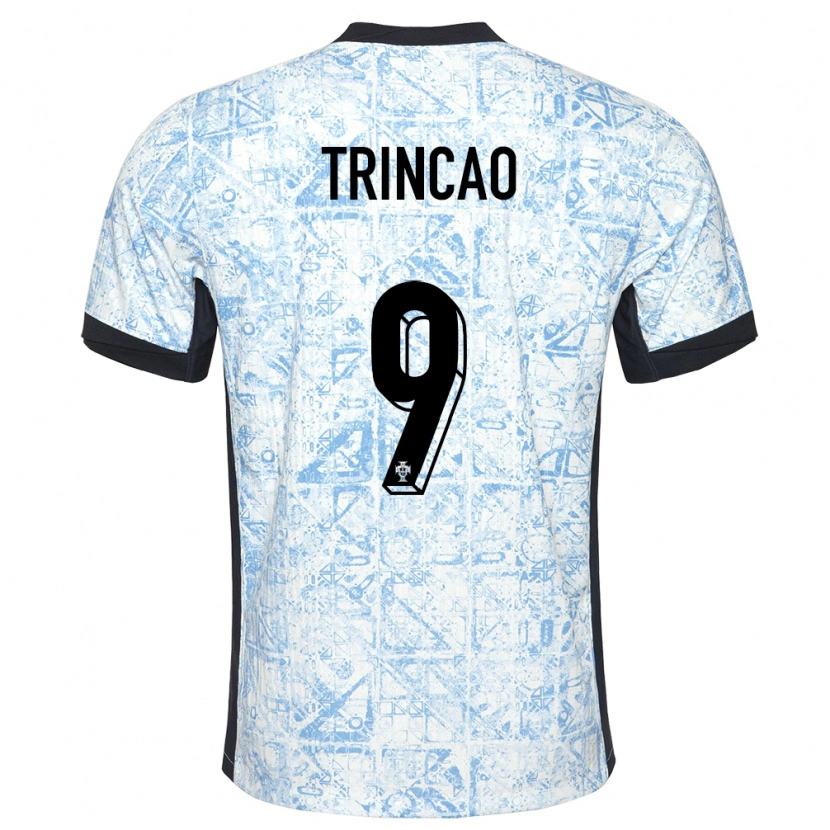Danxen Børn Portugal Trincão #9 Creme Blå Udebane Spillertrøjer 24-26 Trøje T-Shirt