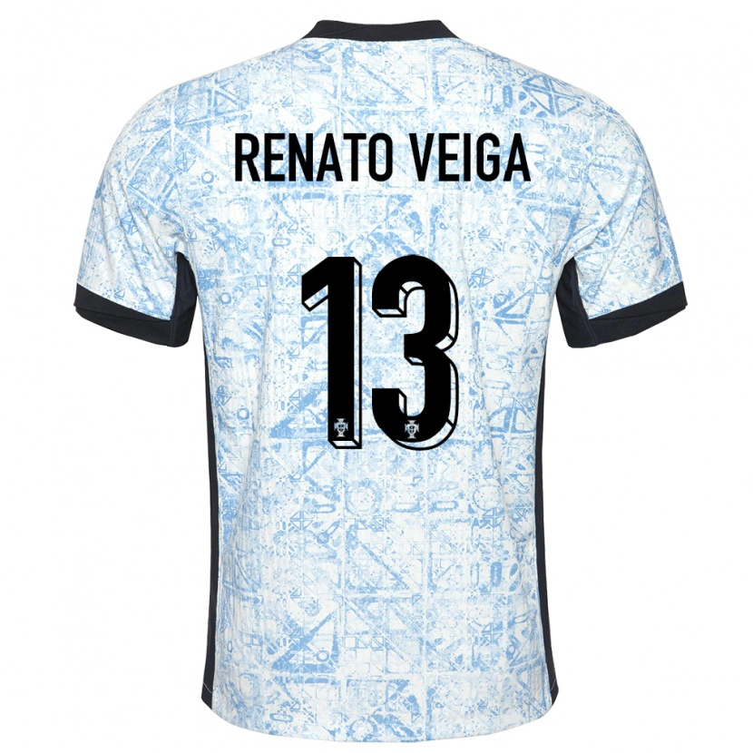 Danxen Børn Portugal Renato Veiga #13 Creme Blå Udebane Spillertrøjer 24-26 Trøje T-Shirt