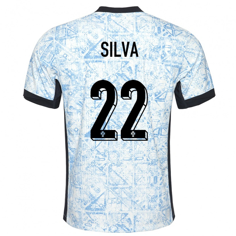 Danxen Børn Portugal Rui Silva #22 Creme Blå Udebane Spillertrøjer 24-26 Trøje T-Shirt