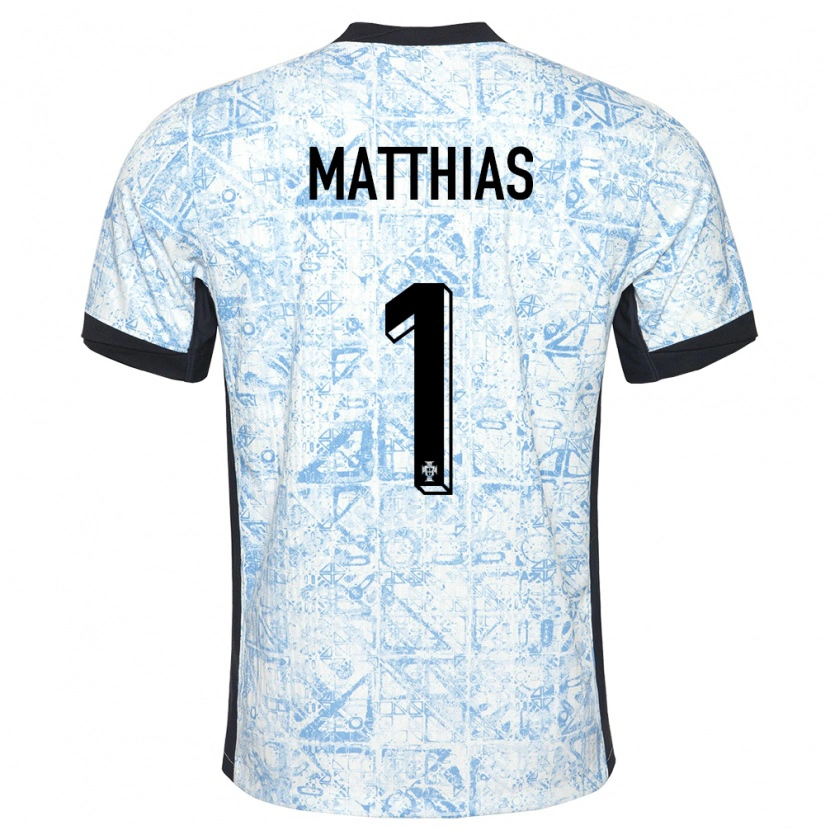 Danxen Børn Portugal Matthias Da Silva #1 Creme Blå Udebane Spillertrøjer 24-26 Trøje T-Shirt