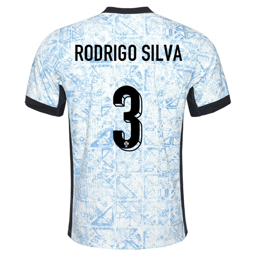 Danxen Børn Portugal Rodrigo Silva #3 Creme Blå Udebane Spillertrøjer 24-26 Trøje T-Shirt