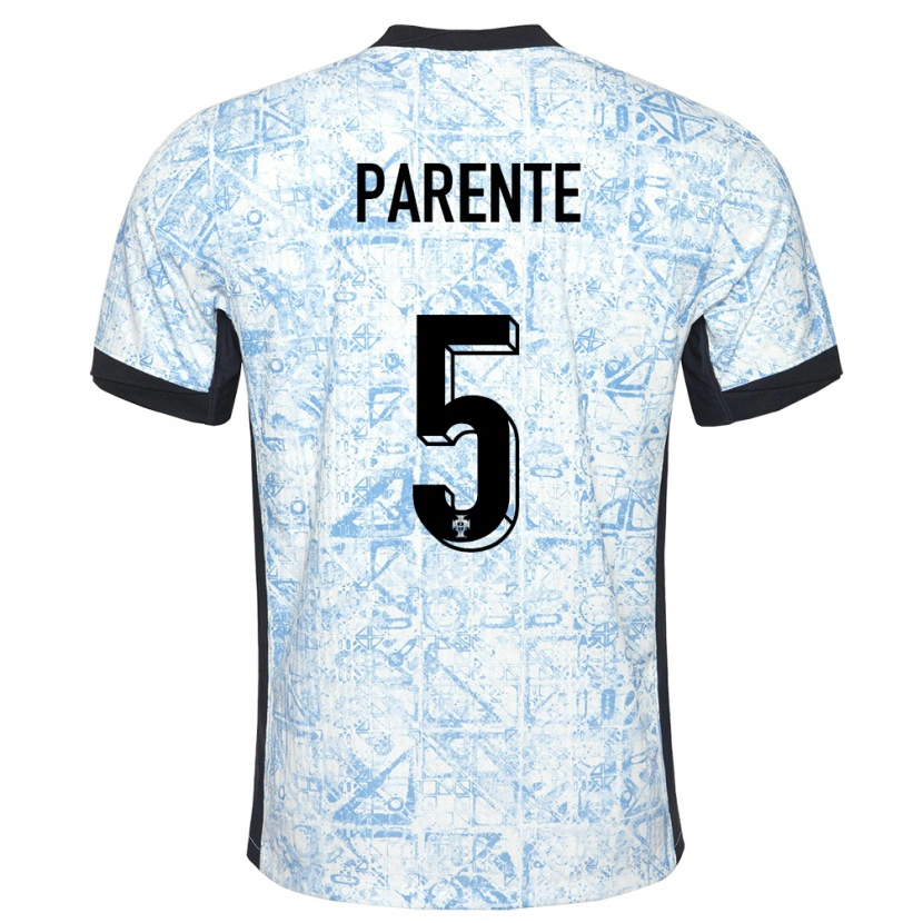 Danxen Børn Portugal Tiago Parente #5 Creme Blå Udebane Spillertrøjer 24-26 Trøje T-Shirt