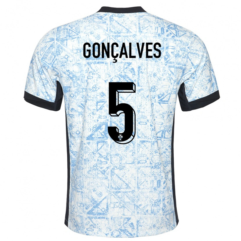 Danxen Børn Portugal Martim Gonçalves #5 Creme Blå Udebane Spillertrøjer 24-26 Trøje T-Shirt